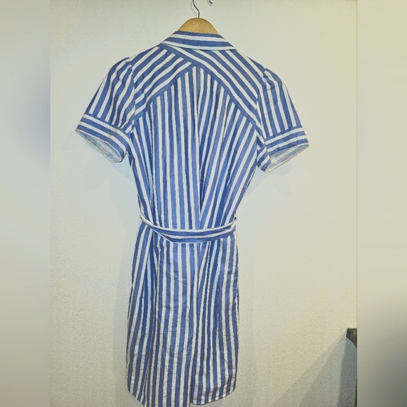 Loft blue & white button down waist tie short sleeve dress - Picture 3 of 6
